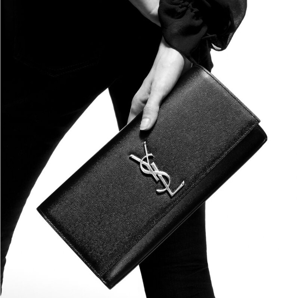 MSRP $1,495 AUTHENTIC YSL Saint Laurent Monogram Kate Clutch Cavier Leather - Picture 4 of 16